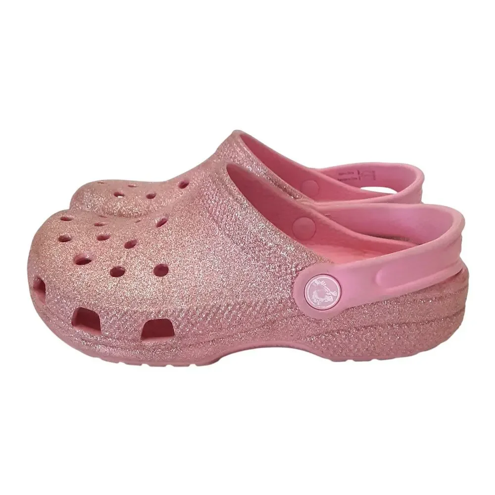 Crocs Clogs Juniors 2 Light Pink Glitter Slip On Water Shoes Girls Summer Ballet
